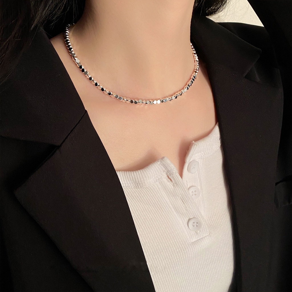 Versi Korea Rusak Perak Geometris Persegi Kalung Perempuan All-Match Sederhana Rusak Perak Klavikula Rantai Niche Geometris Berlian Kalung