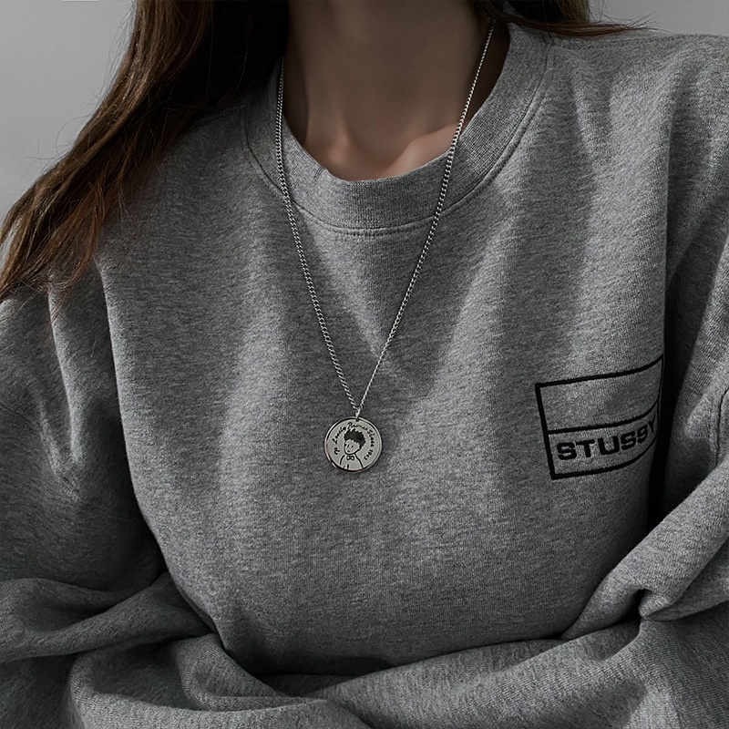 Ins Gaya Minimalis Pangeran Kecil Kalung Perempuan Street Wear Gaya Keren Bahan Titanium Steel Tidak Luntur Sweatshirt Rantai All-Match