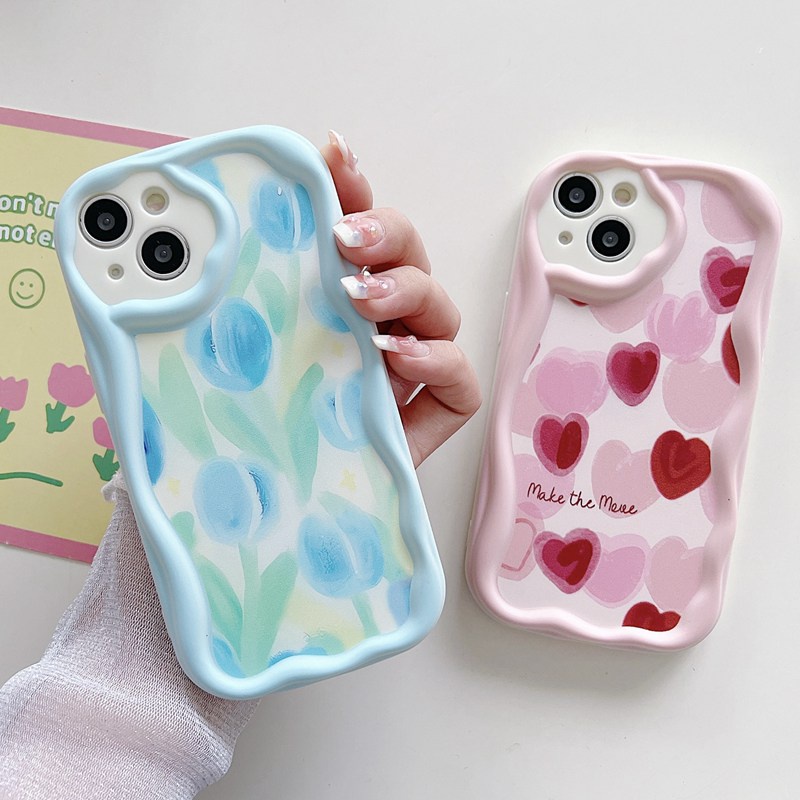 Cream Casing Nice Blue Tulip Soft Case HP iP iPhone 6 6S 7 8 14 + Plus SE 2020 2022 X XS XR 11 12 13 Pro Max