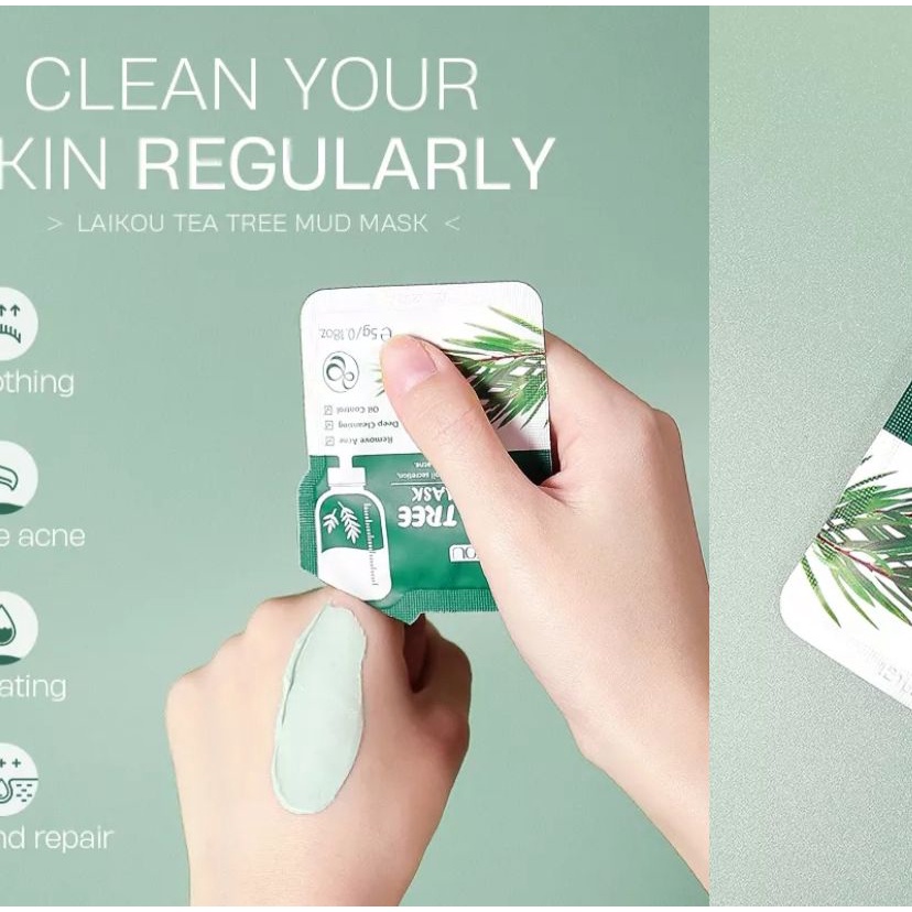 LAIKOU Mud Mask Tea Tree Memperbaiki Jerawat Membersihkan Pori-pori Komedo