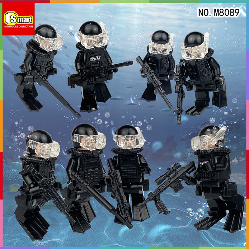 Set Boneka Blok Bangunan SWAT Hitam 8delam Dada Mainan Peralatan Boneka