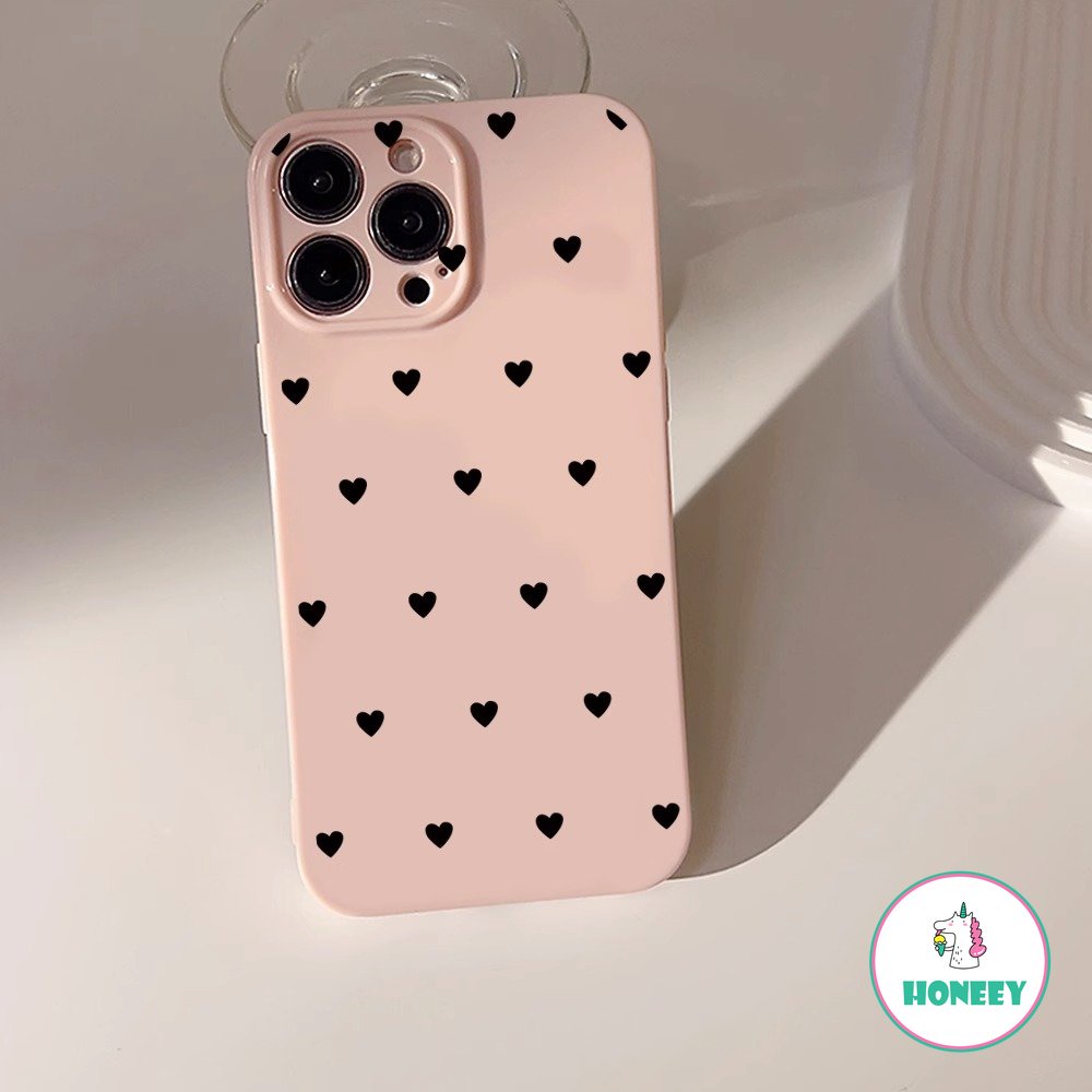 Indah Hitam Pink Cinta Hati Ponsel Case Kompatibel Untuk iPhone 14 Pro Max13 12 Pro Case iPhone 11 Pro Max Silikon Glossy Lembut Shockproof Back Cover