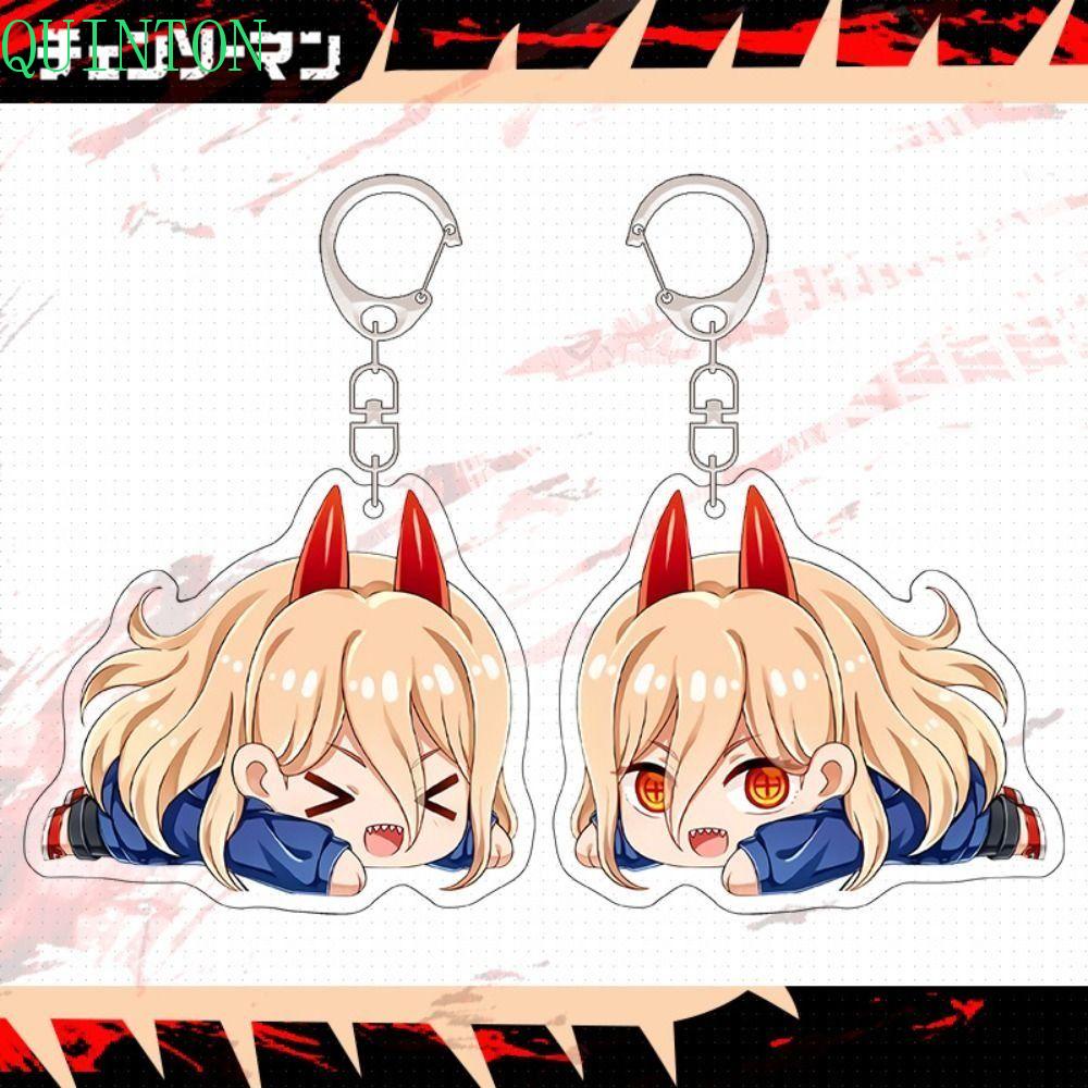 QUINTON Gantungan Kunci Chainsaw Man Koleksi Warna Warni Dekorasi Gantung Denji Pochita Makima Power Tempat Kunci Mobil Angka Anime Ornamen Handbag Charms Acrylic Chainsaw Man Keyring