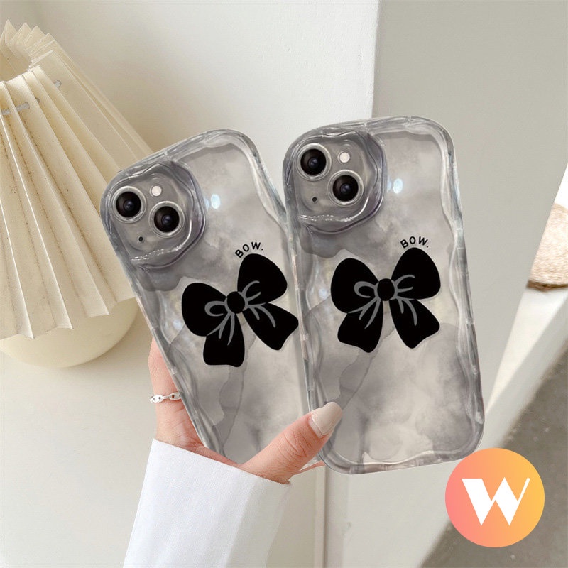 IPHONE Case Tepi Melengkung Bergelombang 3D Kompatibel Untuk Iphone7 8 Plus XR 6 6s X XS Max SE 2020 11 13 14 12 Pro Max INS Korea 3D Fantasy Ikatan Simpul Cream Smudge Holder Bracket Ring Holder Case