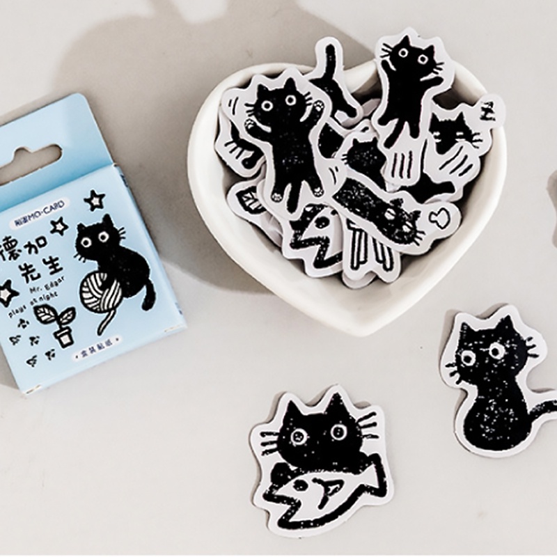 Kawaii Little Black Cat Stiker Kotak Hias/ Lovely Scrapbooking Label/ DIY Album Phone Journal Planner Decal