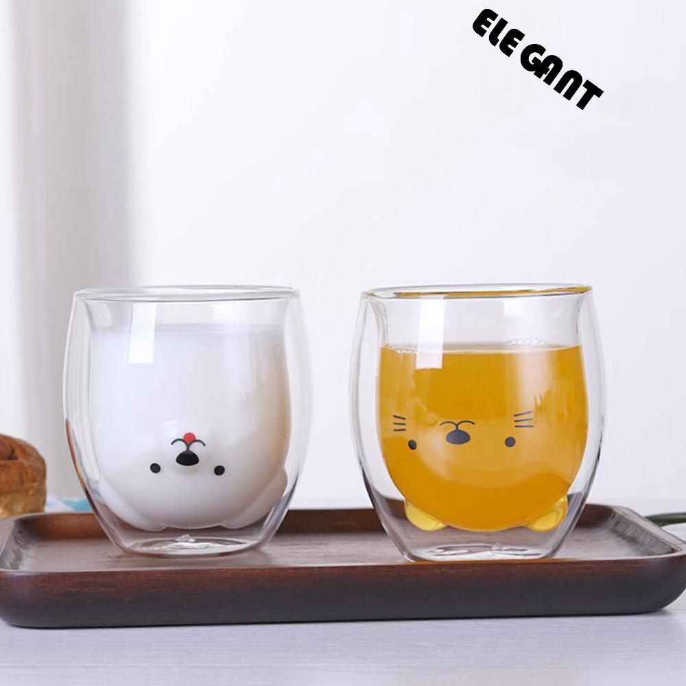 【 ELEGANT 】 Mug Transparan 300ml Animal Style Bar Perlengkapan Beruang Anjing Natal Mug Hadiah