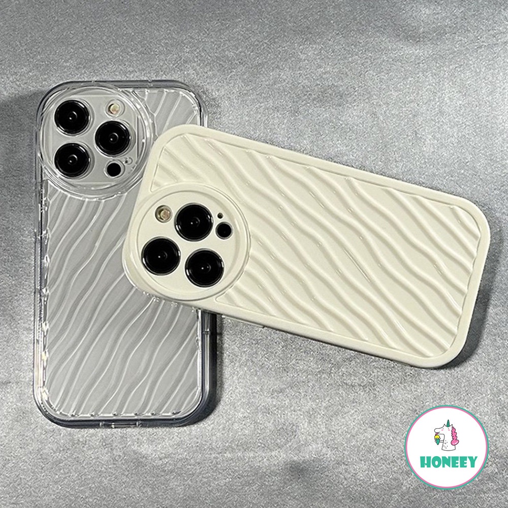 Casing Ponsel 3D Simple Beige Water Ripple Kompatibel Untuk Iphone14 13 12 11 Pro Max X XR XSMAX Case iPhone 11 7 8 SE 14plus Shockproof Back Cover