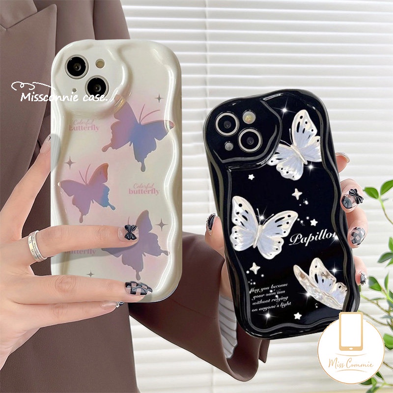 Couple Soft Case Untuk Realme C55 C25Y C25 C53 C31 C33 C25s C35 C21Y C12 C30 C20 C15 C21 C17 5 5i 7i 6i 9i 5s C11 C20A INS Korea Glitter Fantasy Butterfly 3D Bergelombang Lengkung Tepi Penutup