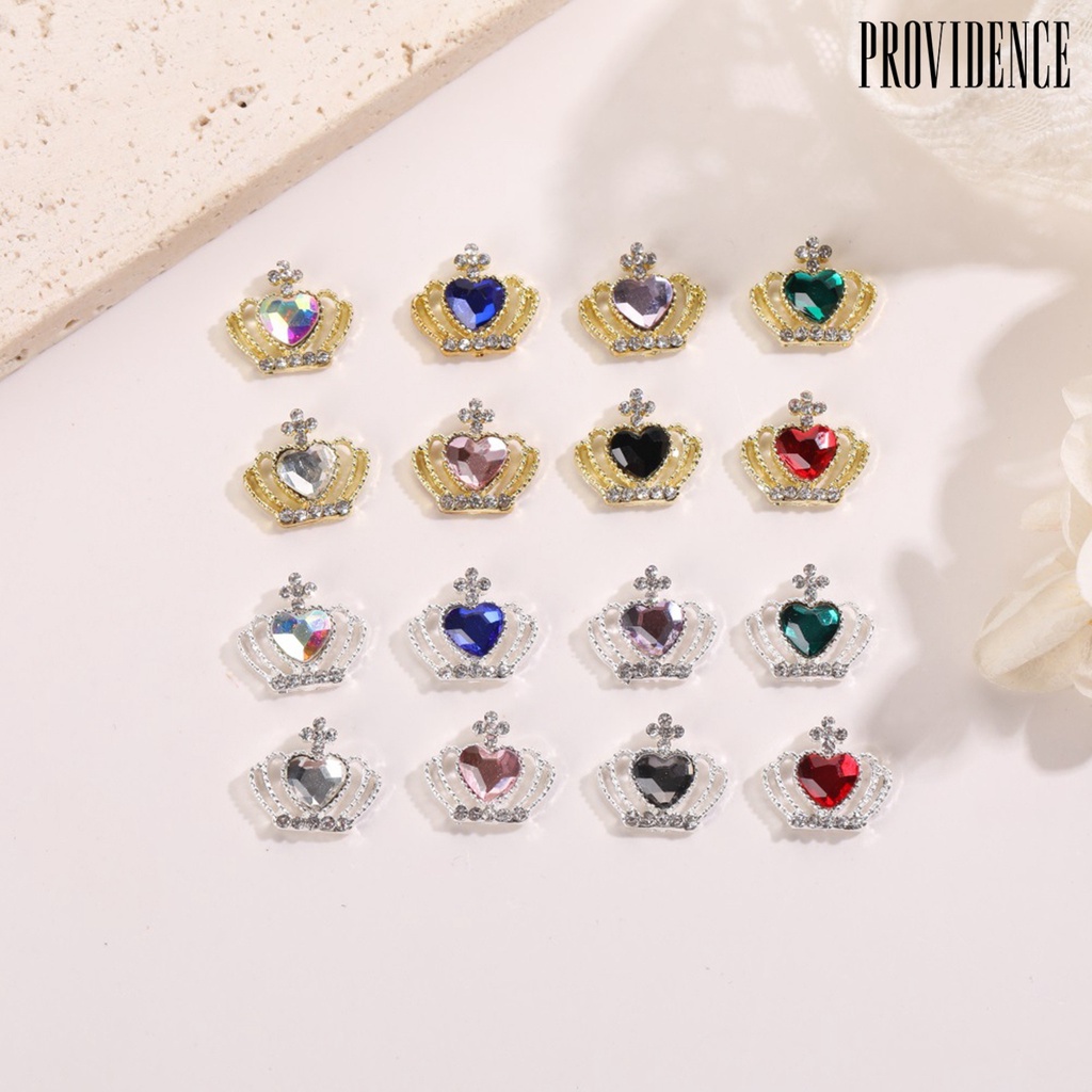 Providence 10 Pcs Shiny Love Heart Nail Rhinestone Multicolor Alloy Mahkota Kuku Charms Perhiasan Aksesoris