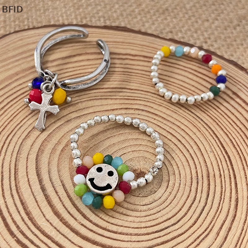 [BFID] Manik-manik Warna-Warni Smiley Elastis Manik-Manik Diy Cincin Gadis Ins Desain Niche Jari Telunjuk Cincin Pasang Perhiasan Wanita Lucu Cincin [ID]