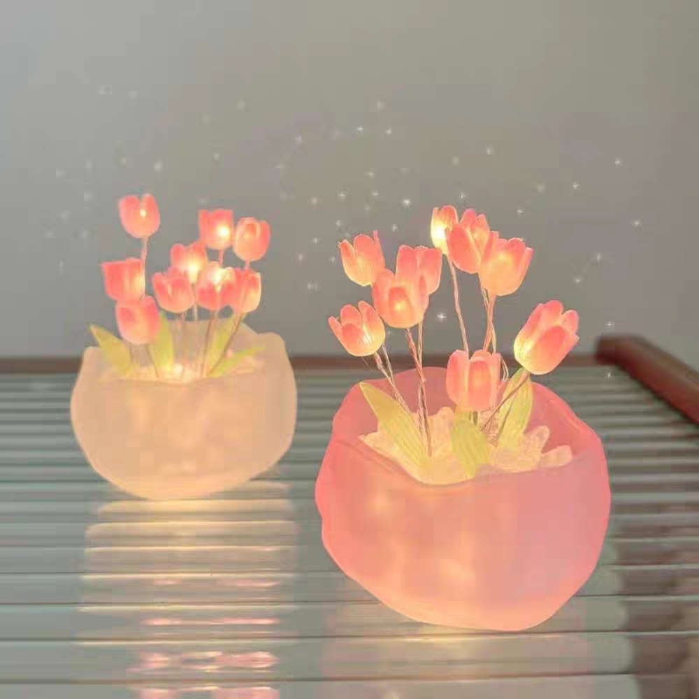 Tulip Lampu Malam DIY Paket Bahan Suasana Kecantikan Tinggi Lampu Meja Desktop Dekorasi Hadiah Untuk Pacar