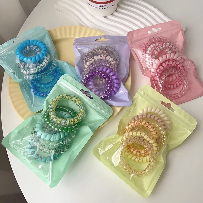 6 Pcs/ Set Candy Color Hair Rope/ Lady Summer Telephone Wire Elastic Hair Band/ Frosted Spiral Cord Rubber Hair Tie