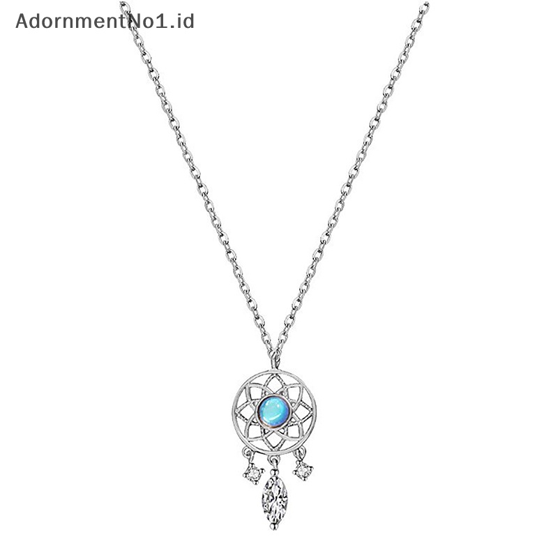 [AdornmentNo1] Exquisite Moonstone penangkap mimpi kalung wanita warna perak liontin kalung rumbai liontin hadiah Anniversary perhiasan