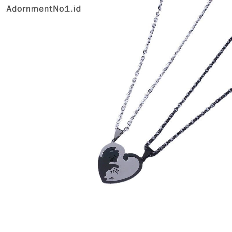 [AdornmentNo1] 1pasang kreatif pelukan kucing jahitan Stainless Steel liontin kalung Fashion pasangan yang serasi kalung persahabatan pasangan perhiasan