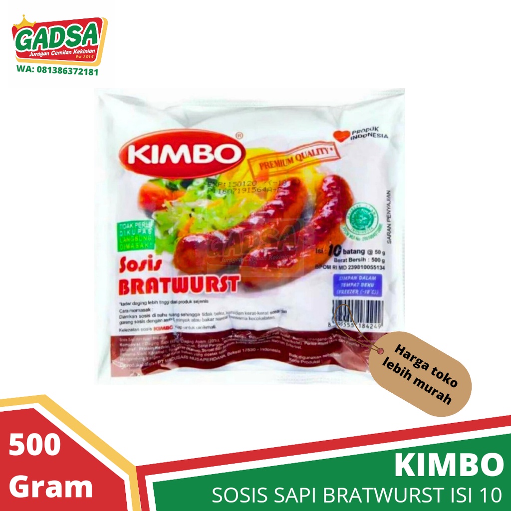 Sosis Sapi Bratwurst Kimbo 500 gram isi 10