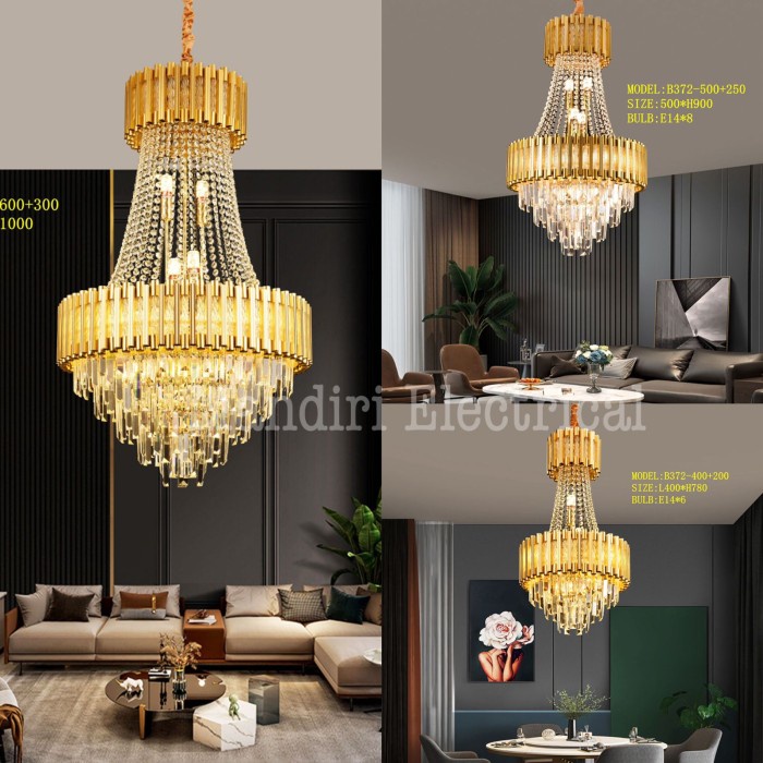 Lampu Gantung Kristal LED Chandellier SKKT B372 Gold