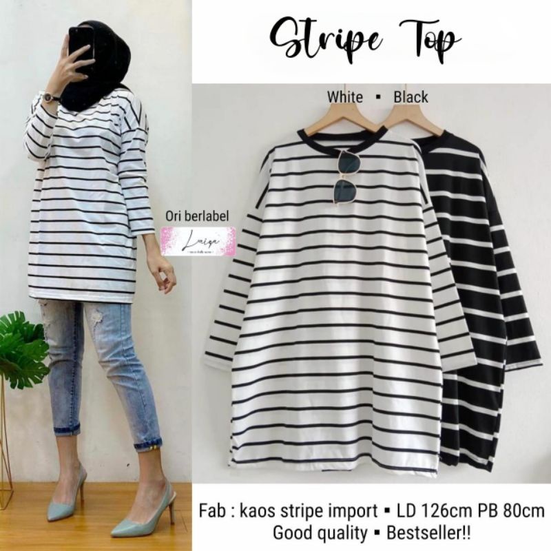 STRIPE TOP SALUR ORI LAIQA | Kaos Stripe Import