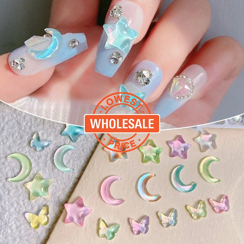 [Harga Grosir] 1/10Pcs /Bag Resin Butterfly Nail Art/Dekorasi Kuku Kartun/Hiasan Kuku Stereo Cinta Bintang Mini/Aksesoris Manicure DIY/Bor Kuku/Bagian Perhiasan