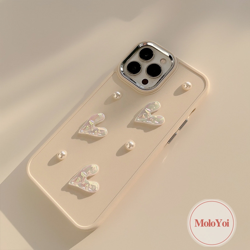 Luxury Solid Color Plating Shockproof Case Compatible for IPhone XR X XS MAX 7plus 8plus 11 13 12 14 Pro Max 14 8 7 Plus 3D Pearl Romantic Love Heart Electroplate Soft Case