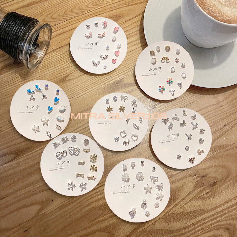 7 Pasang Anting Tindik Tusuk 1 Set Korea Fashion Stud Earrings Korean Style untuk Wanita ER 01