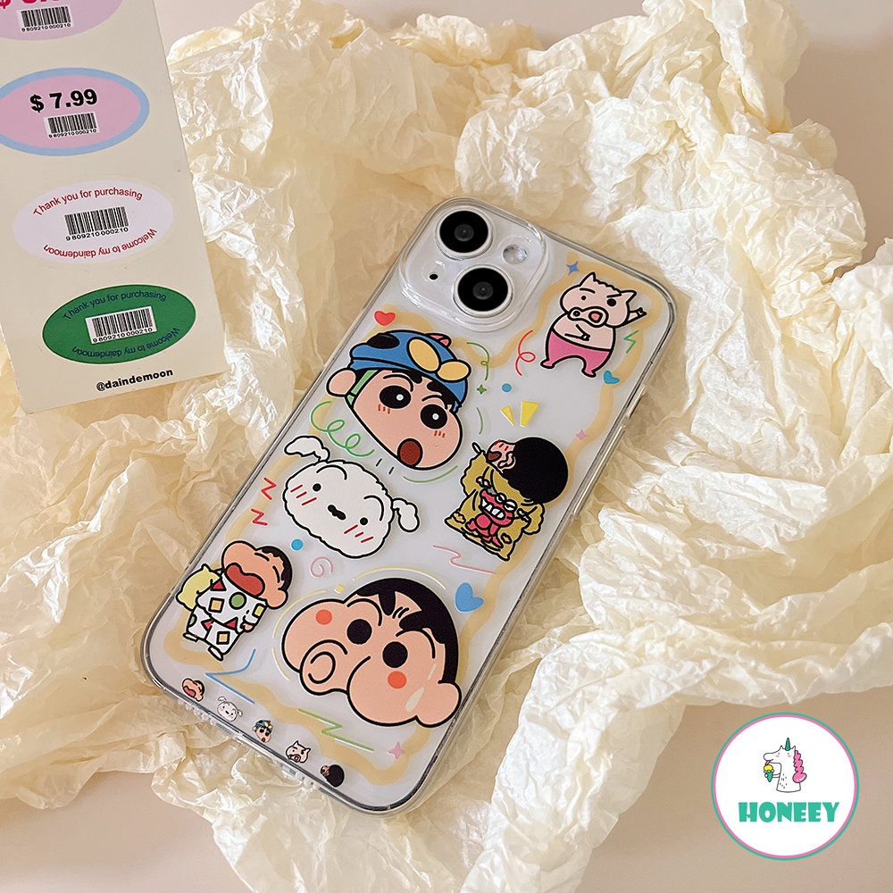 IPHONE Case Crayon Shin-chan Kartun Bening Kompatibel Untuk Iphone14 13 12 Pro Max Casing Iphone11 XR XS 7Plus 8Plus Clear Shockproof Back Cover