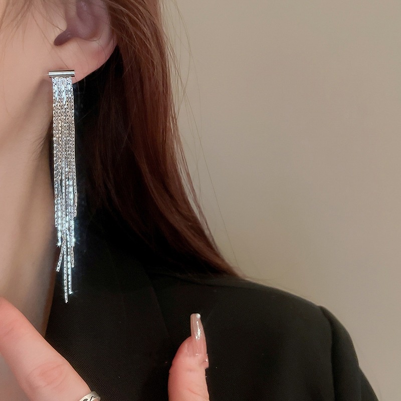 Anting Rumbai Silver Dengan Anting Panjang Gaya Perancis Kelas Atas Dan Unik Untuk Wanita