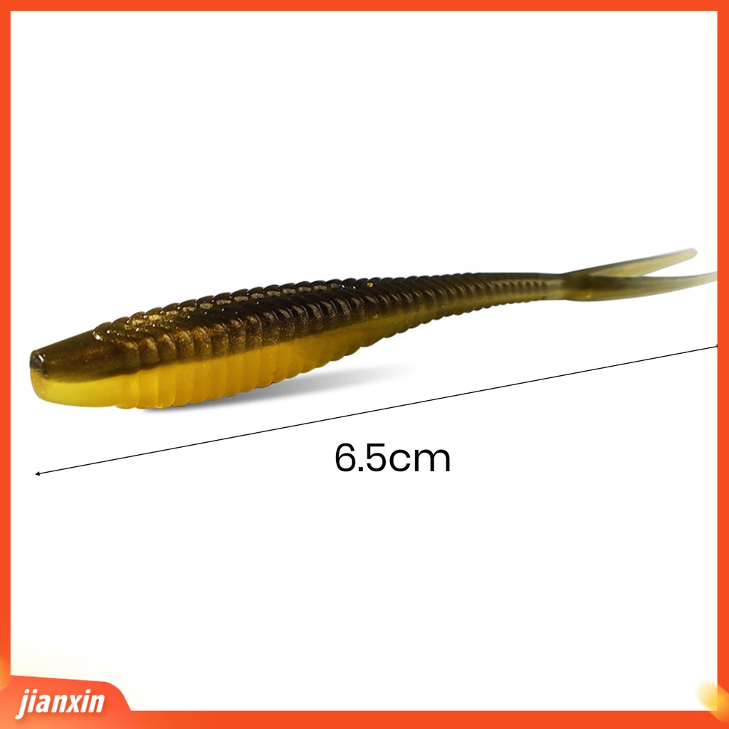 (In Stock) 10Pcs Umpan Pancing Tampilan Realistis Warna Cerah Tahan Gigit Fleksibel Desain Payet PVC Garpu Ekor Umpan Lembut Umpan Bionik Alat Pancing Perlengkapan Memancing