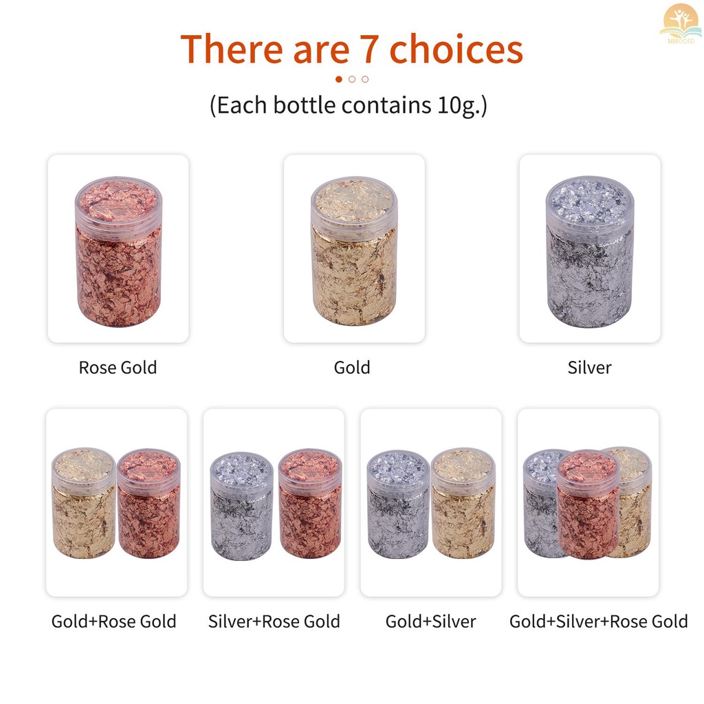 In Stock 10g Per Warna Foil Emas Imitasi Serpihan 2botol Foil Metalik Serpihan Untuk Membuat Perhiasan Resin Kuku Seni Lukisan Kerajinan DIY Dekorasi Rumah Furniture, Gold+Silver