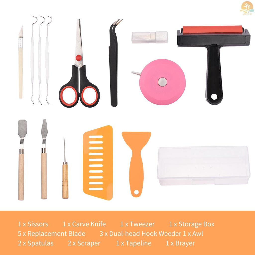 In Stock 19pcs Craft Vinyl Weeding Tools Set Dengan Brayer Tweezer Siluet Cameos Lettering Cutting DIY Perlengkapan Seni Craft Aksesoris Handmade Suitablr Untuk Mesin Transfer Panas