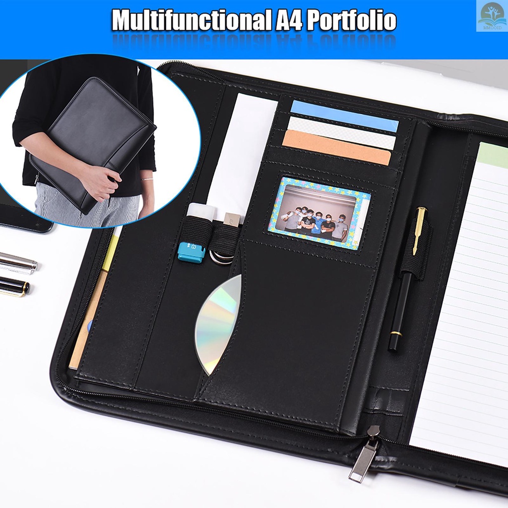 In Stock Multifungsi Profesional Bisnis Portfolio Padfolio Folder Dokumen Case Organizer A4 Kulit PU Penutup Resleting Dengan Holder Kartu Nama Memo Note Pad