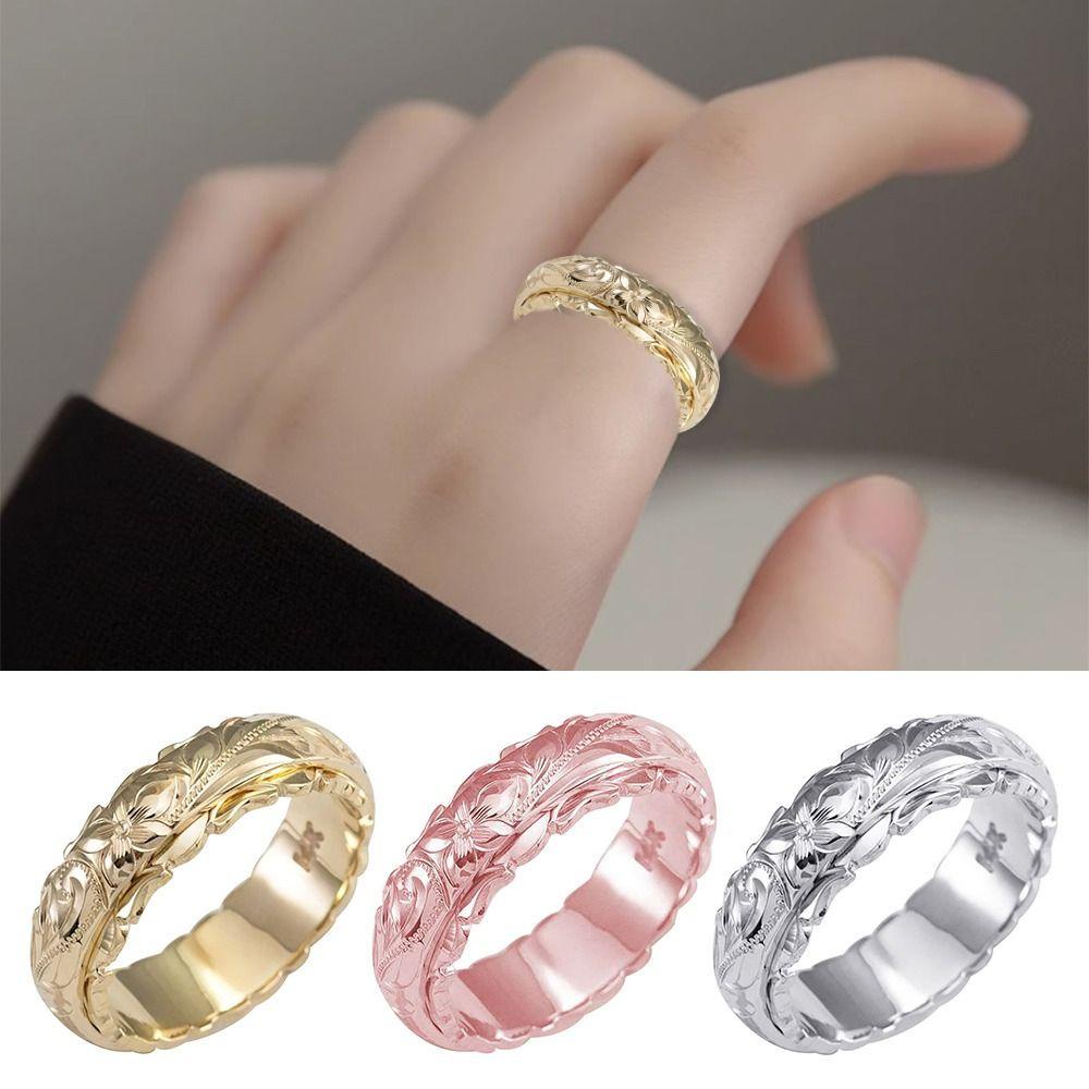 LILY 3pcs Cincin Bunga, 925cincin Tunangan, Hadiah Anniversary Bahan Stainless Steel Ukuran 9-11 Perhiasan Gantung Cincin Ukiran Untuk Pengantin Wanita