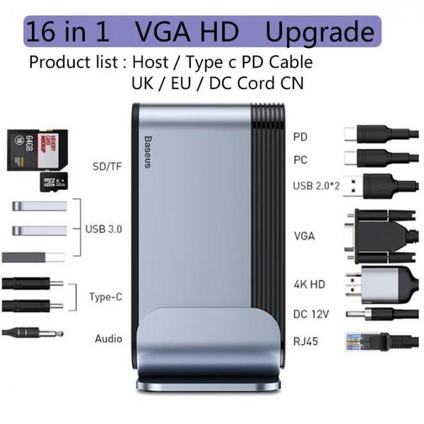 154 BASEUS 16 IN 1 DOCKING STATION HUB USB C TO MULTI HDMI USB 3.0 FOR MAC