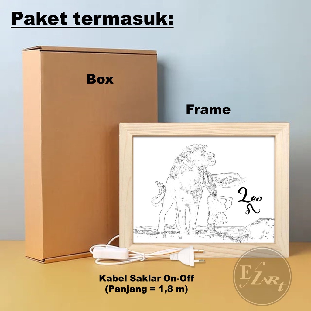 Edisi 12 Zodiak Fantasy Light Painting Art LED Frame Zodiac Horoscope Bingkai Lampu Menyala Pigura Pajangan Dekorasi Meja Dinding Kamar Estetik Cocok Jadi Kado Hadiah Pemberian Unik Viral