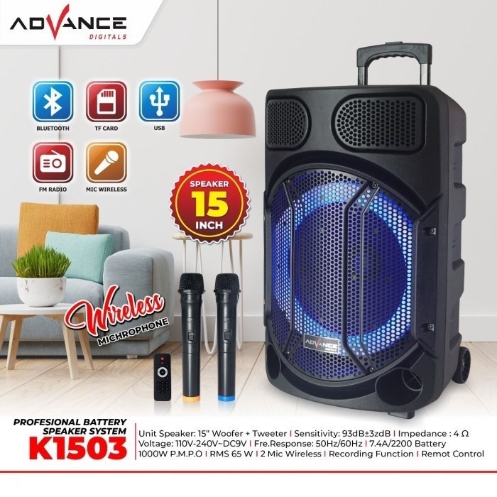 Advance K1503 Speaker Meeting Bluetooth Salon Aktif 15" + 2 Mic K-1503