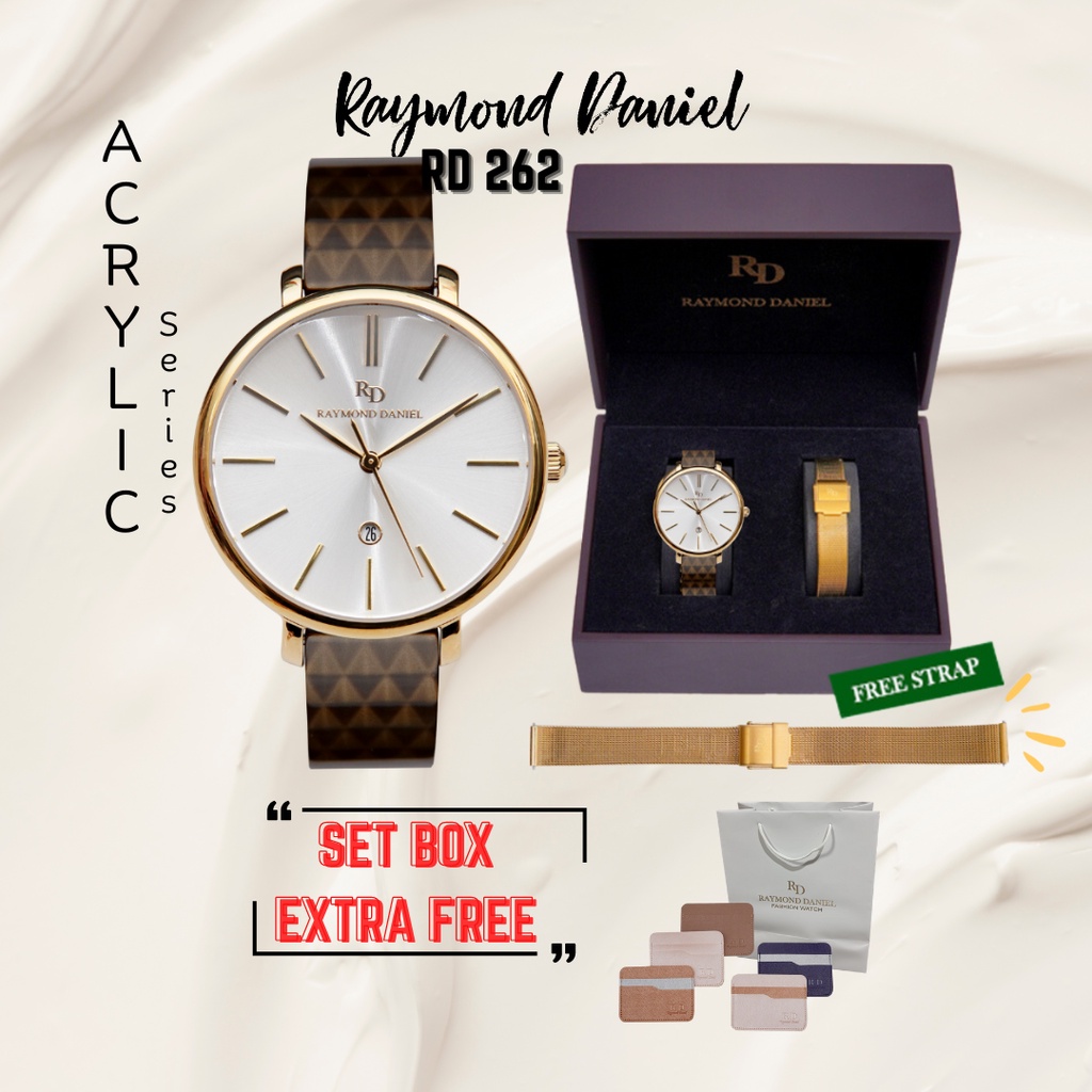 Raymond Daniel RD 262 L Gold Acr Box Set Bonus Rante Jam Tangan Wanita Original Garansi 1 Tahun