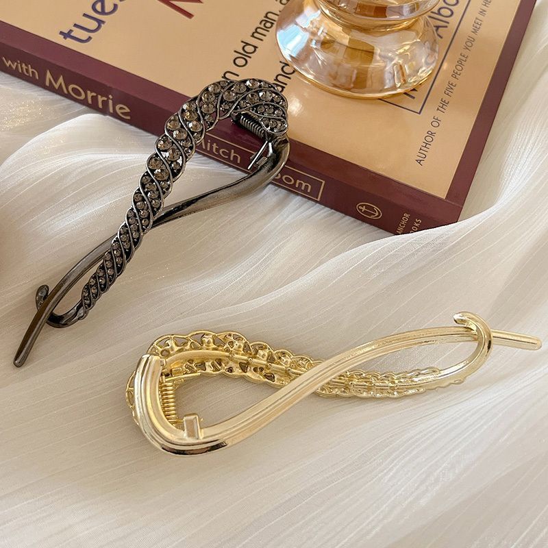 Elegan Wanita Besar Rambut Pin Pesta Pernikahan Halus Ponytail Holder Twist Clip Alloy Hiasan Kepala Hadiah Aksesoris Rambut Korea INS Style Populer Berlian Imitasi Mengkilap Gandum Jepit Rambut