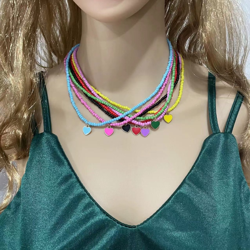 [Fitur] Sastra Vintage Manik-Manik Gadis Liontin Kalung Aksesoris Perhiasan/Wanita Musim Panas Manis Populer Choker Kalung/Berwarna Fashion Multicolor Klavikula Kalung/