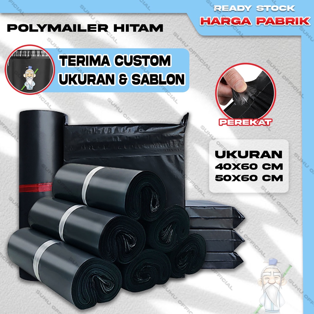 NEW SUHU Plastik Packing Baju Kantong POLYMAILER Olshop isi 50 Lembar Hitam Ukuran Besar 40X60