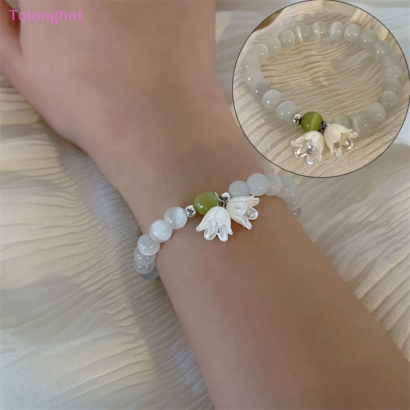 Tolonghot&gt; Korea Cahaya Gelang Bunga Tulip Untuk Wanita Zirkon Mengkilap Opal Mutiara Manik-Manik Mawar Adjustable Pesona Gelang Perhiasan Trendi well