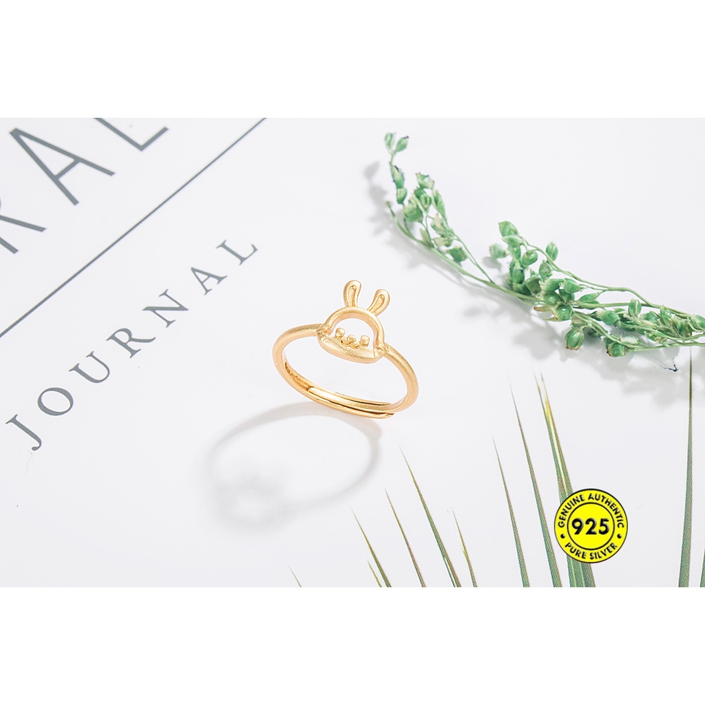 Cincin Kelinci Buram Emas 18K Cincin Terbuka Simple Lucu U1524