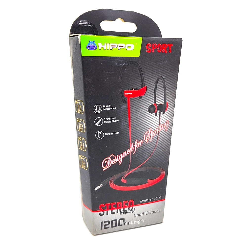 HIPPO SPORTS STEREO HEADSET SPORT EARBUDS - Merah