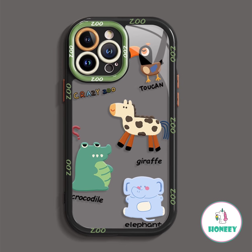 IPHONE Casing Ponsel Kartun Zoo Pinguin Jerapah Gajah Kompatibel Untuk Iphone14 13 12 11 Pro Max Akrilik Hard PC Cover Pelindung