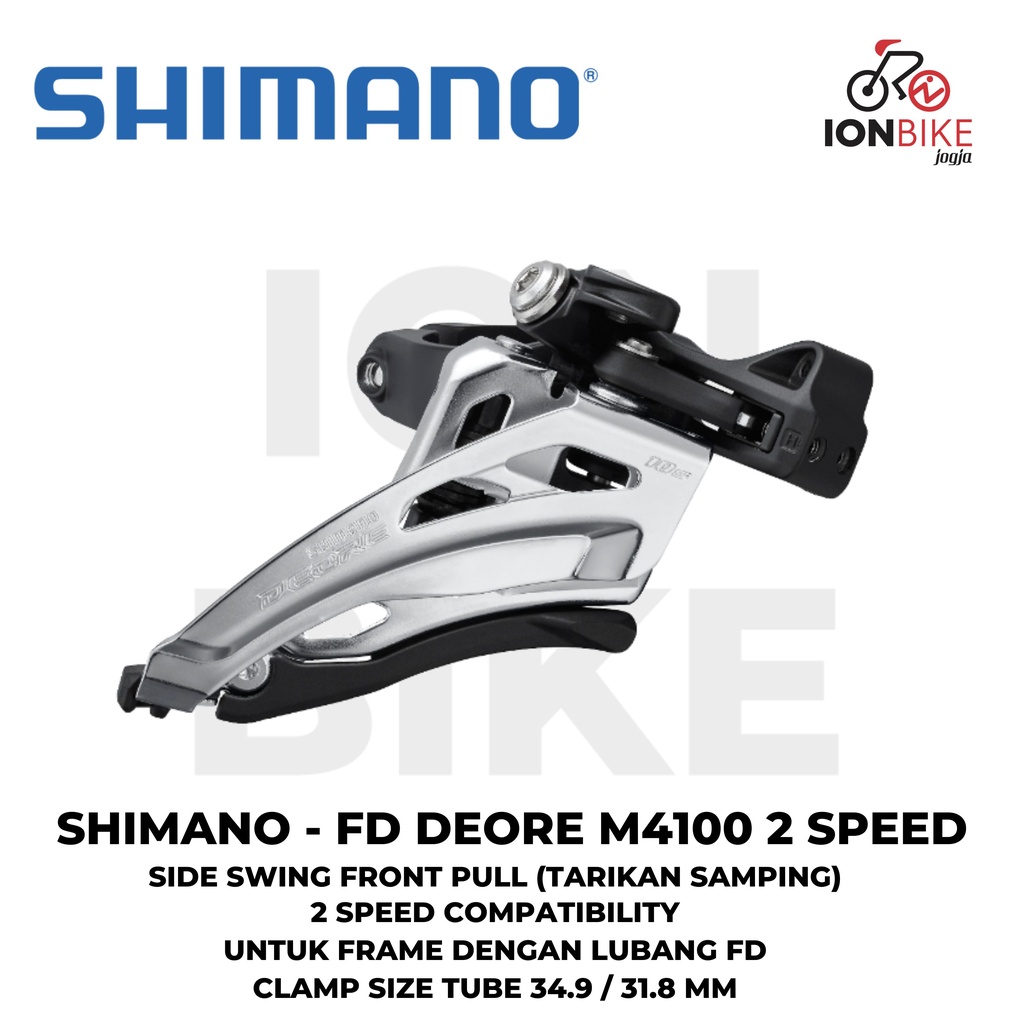 FD Shimano Deore M4100 Side Swing Front Pull 2 Speed Dual Clamp M 4100 Tarikan Samping Double Sepeda
