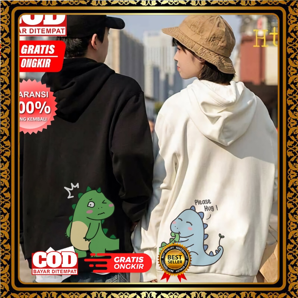JACKET HODIEE OUTWEAR TRENDY /PROMO COD HOODIE DINO PLIS HUG HOODIE COUPLE PASANGAN KEKINIAN COWOK C