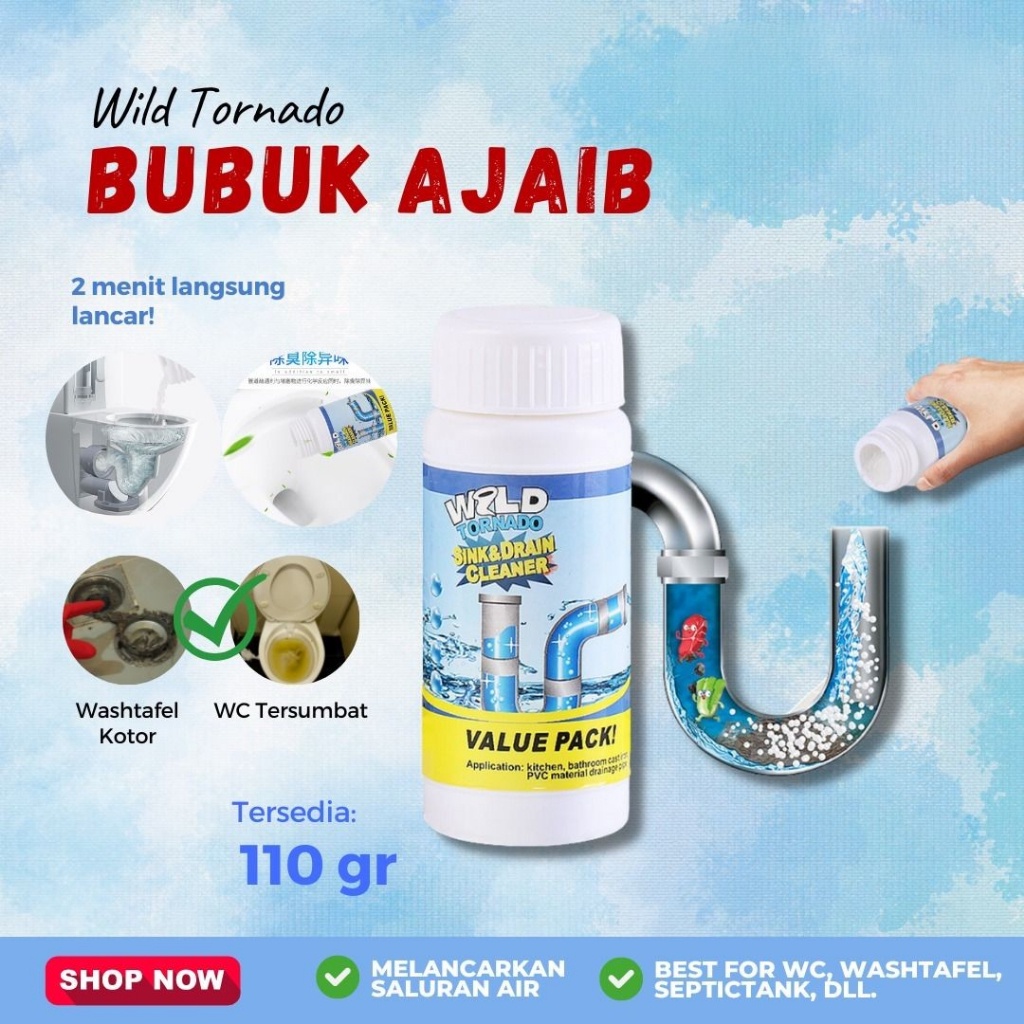 WILD TORNADO Pembersih Pipa Toilet Tersumbat/ Anti Mampet Wastafel/ Pembersih Pipa Saluran Air