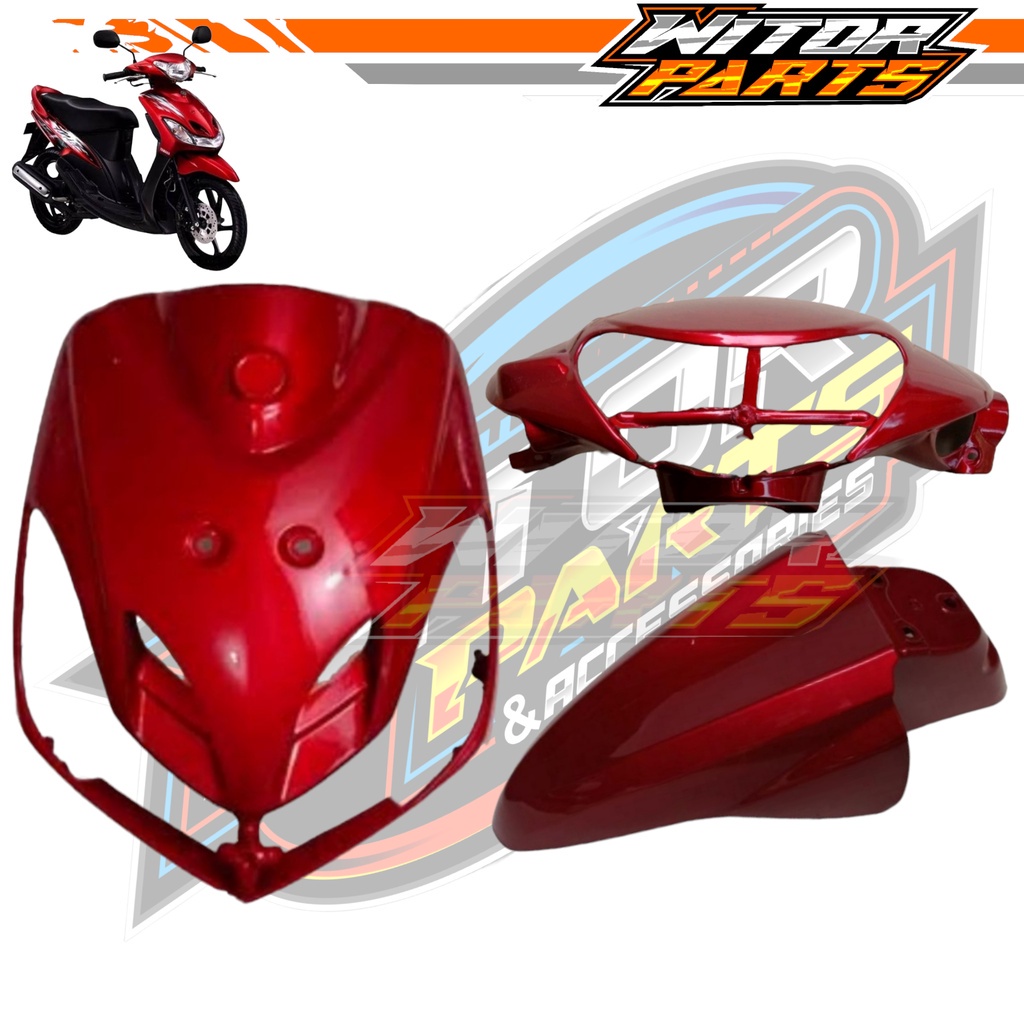 Paket Cover Depan Mio Sporty Mio Smile Merah Maroon / Tameng + Batok + Spakbor Depan Mio Sporty Mio 