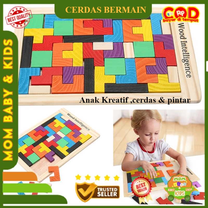 Puzzle Balok Susun Mainan Puzzle Tangram Tetris Wooden Intelligence - WO01 Puzzle Balok Kayu, Mainan