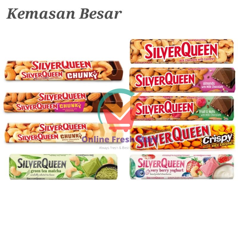 

SILVERQUEEN Milk Chocolate Cashew Chucky white Fruit nut Almond crispy green tea berry yogurt silver Queen isi 2 special independen day - Online Fresh Mart Denpasar