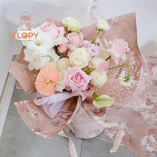 5 Lembar Cellophane Flowery / Wrapping Paper Buket Bunga/FW-FR - Black