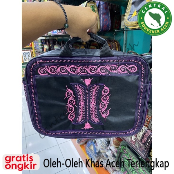 tas laptop bordir khas aceh | tas laptop tali panjang khas aceh